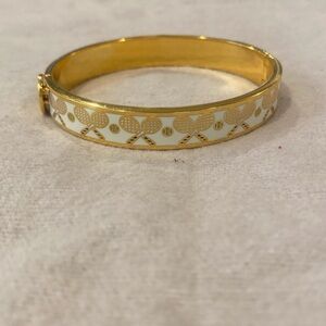 White and gold enamel bangle bracelet